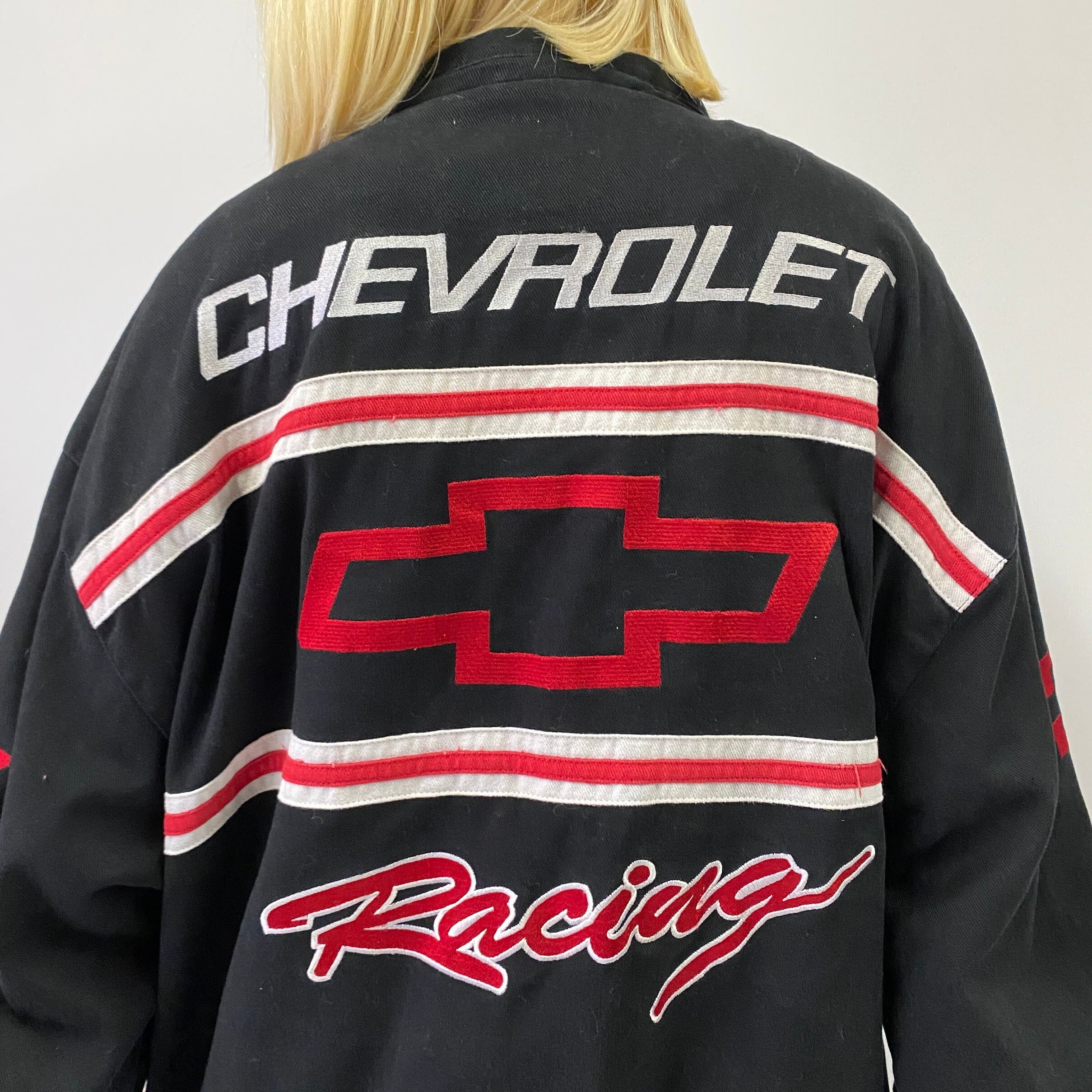 NASCAR ナスカー CHEVROLET シボレー 刺繍 レーシングジャケット メンズL 古着 ブラック  黒【レーシングジャケット】【CS2212-20】 | cave 古着屋【公式】古着通販サイト