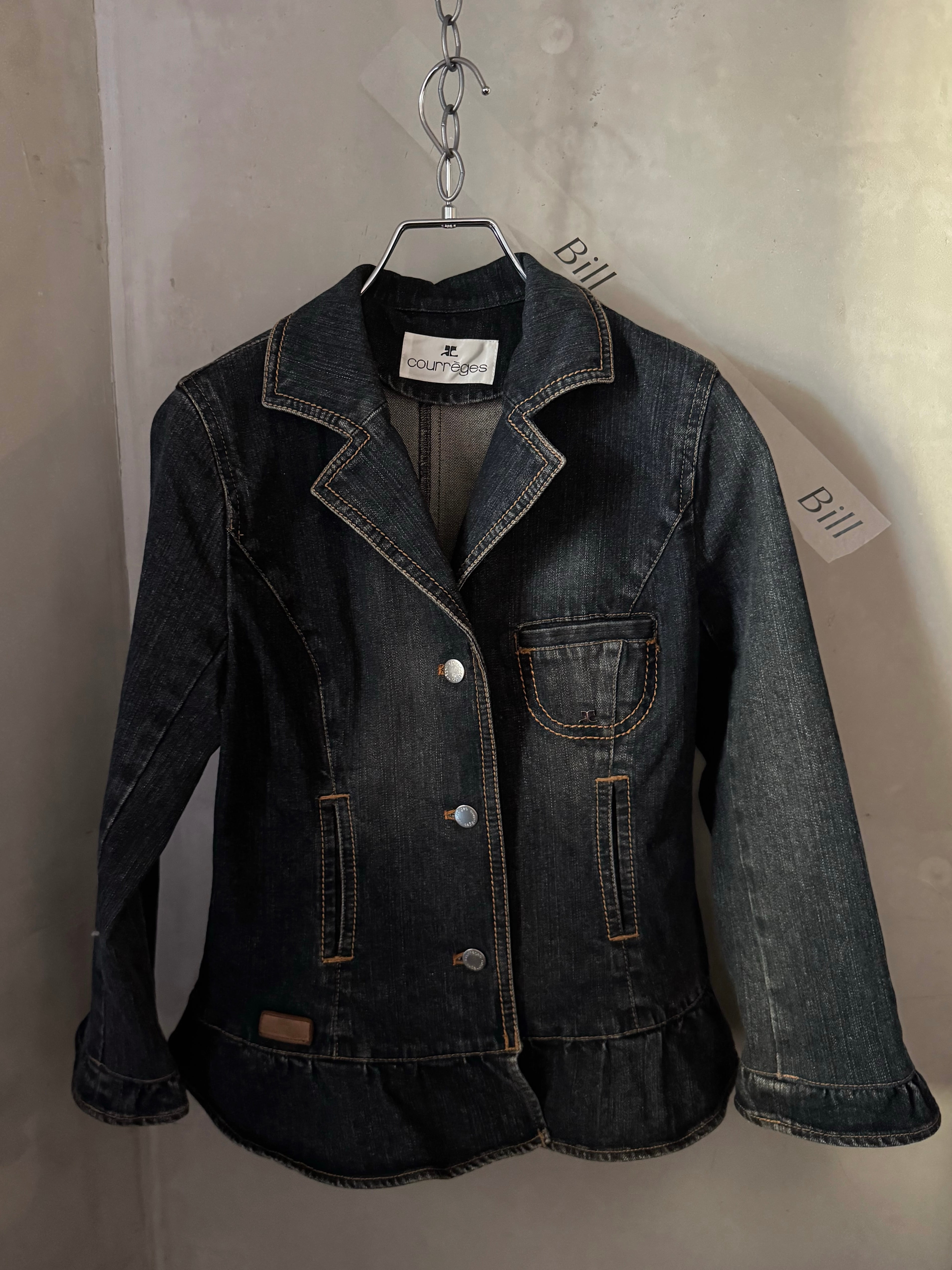Courrèges silver logo plate frill denim jacket