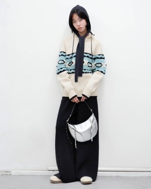 1990s shell embroidered half-zip wool knit sweater