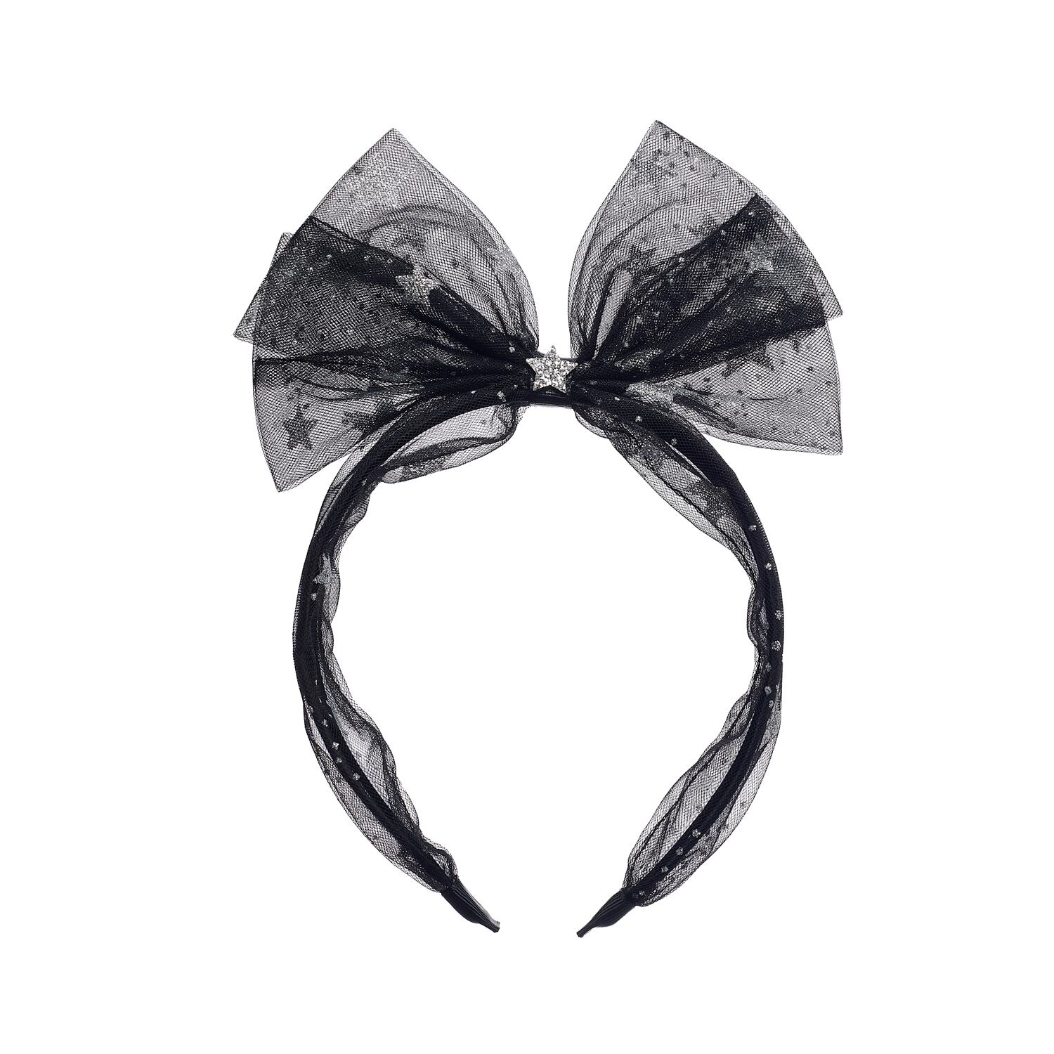 HAL467:Mystic Sparkle Tulle Bow Headband-BLACK