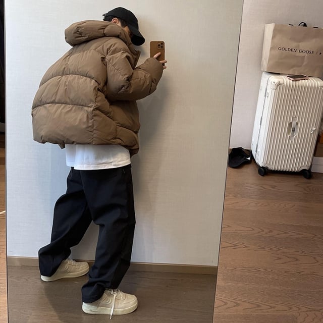 予約販売】ダウンコート メンズ 無地 フード付き ホワイトダック