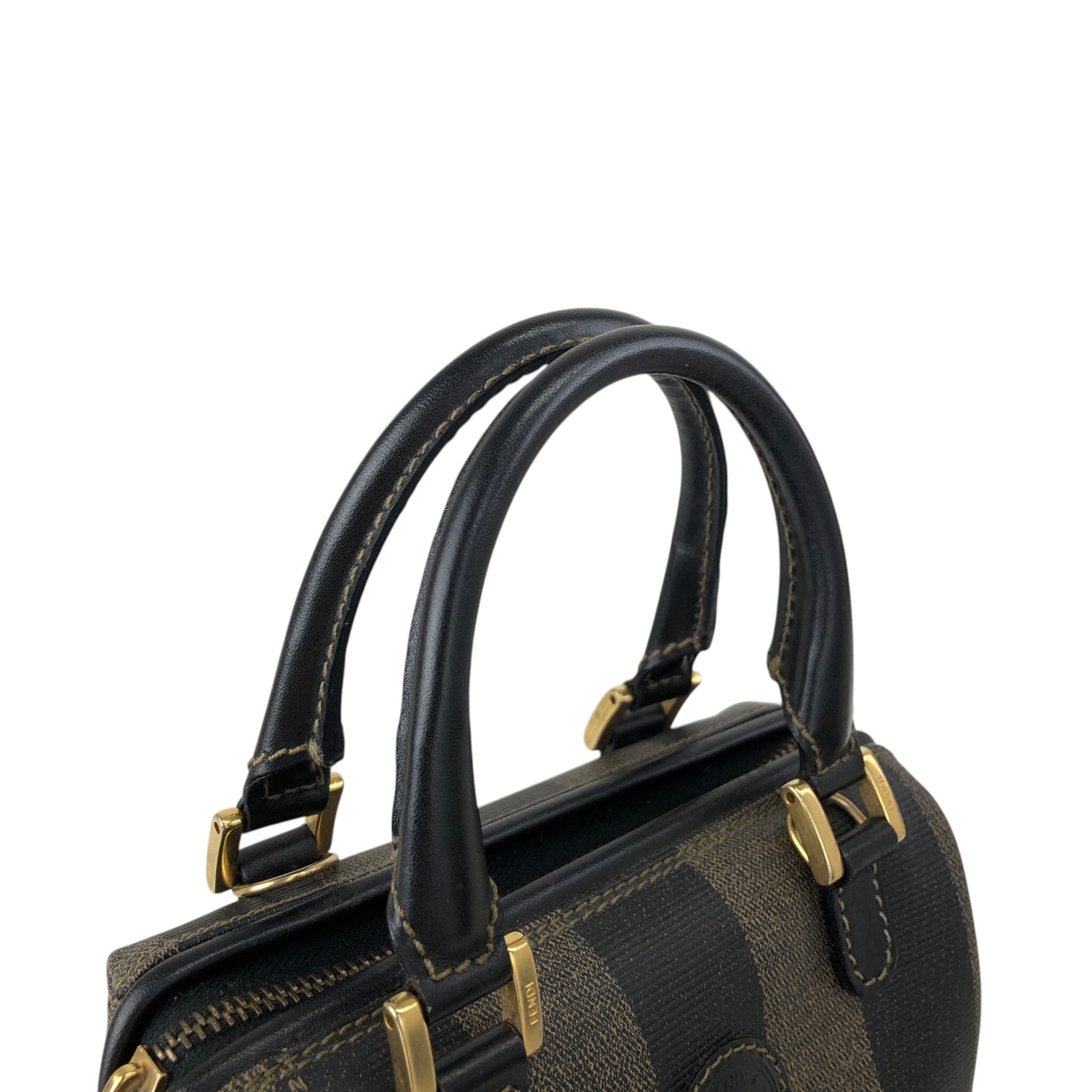 【美品】FENDI フェンディFF柄 2way ボストンバック PVC×レザー FENDI フェンディ ぺカン ショルダーバッグ ブラウン FFロゴ PVCレザー