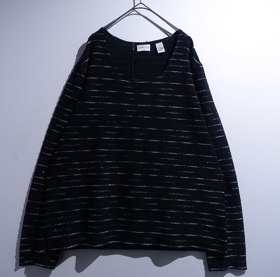 90s “CHICO’S” Black Sequins & Embroidery Design Pullover Shirt