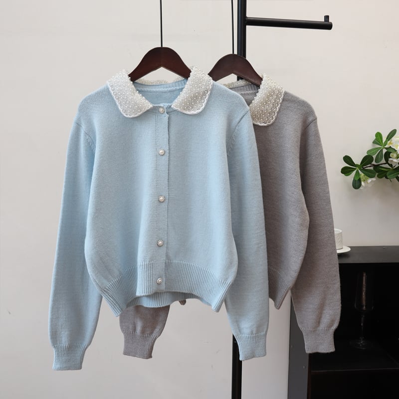 【outer】パールカラーニットカーディガン Q7325