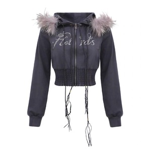 [OPEN AESTHETIC] Mink Collar Short Diamond Hooded Jacket