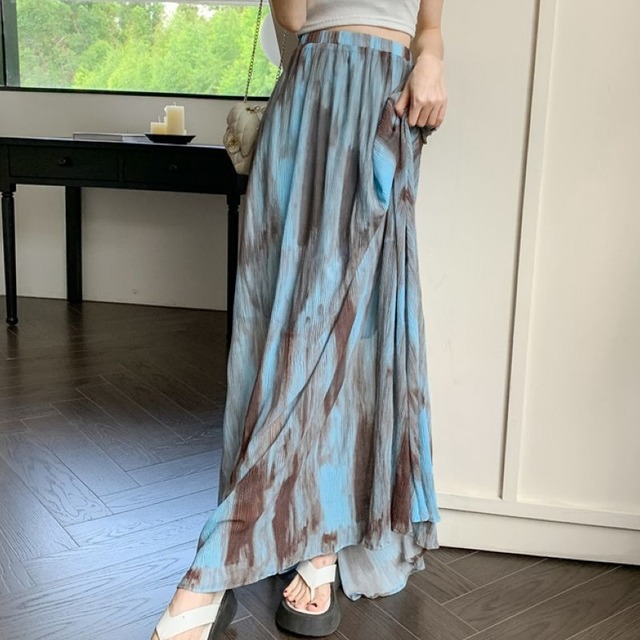 Tie-dye pleated flare skirt 2 colors　V1253