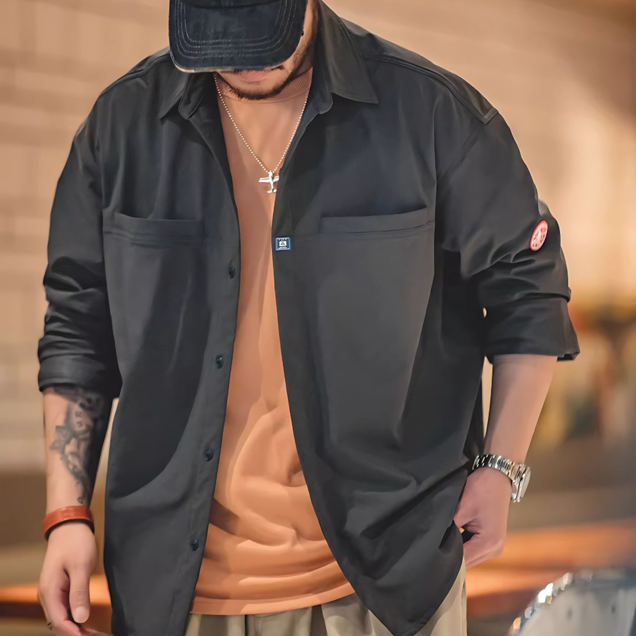 Long Sleeve Button-Down Shirt with Pockets ◇H0118