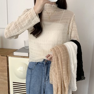 Pleated See-Through Long Sleeve Tops T1176