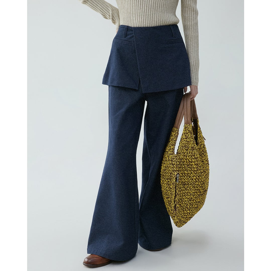 faux two piece micro flared casual pants