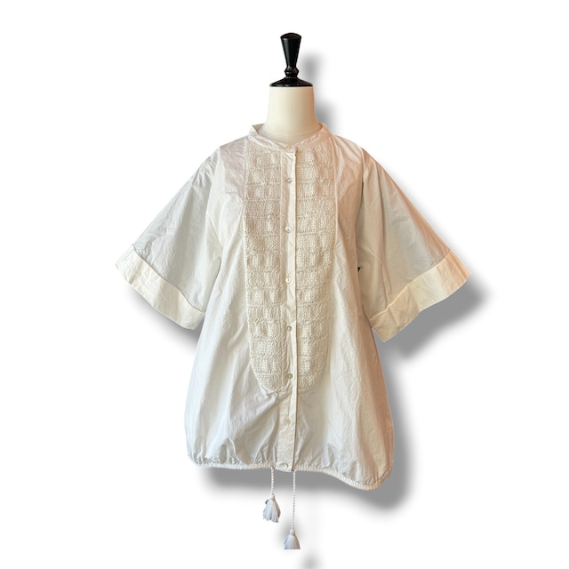 Shearing Half Sleeve Blouse-Beige【IKITSUKE】シャーリングハーフスリーブブラウス　イキツケ