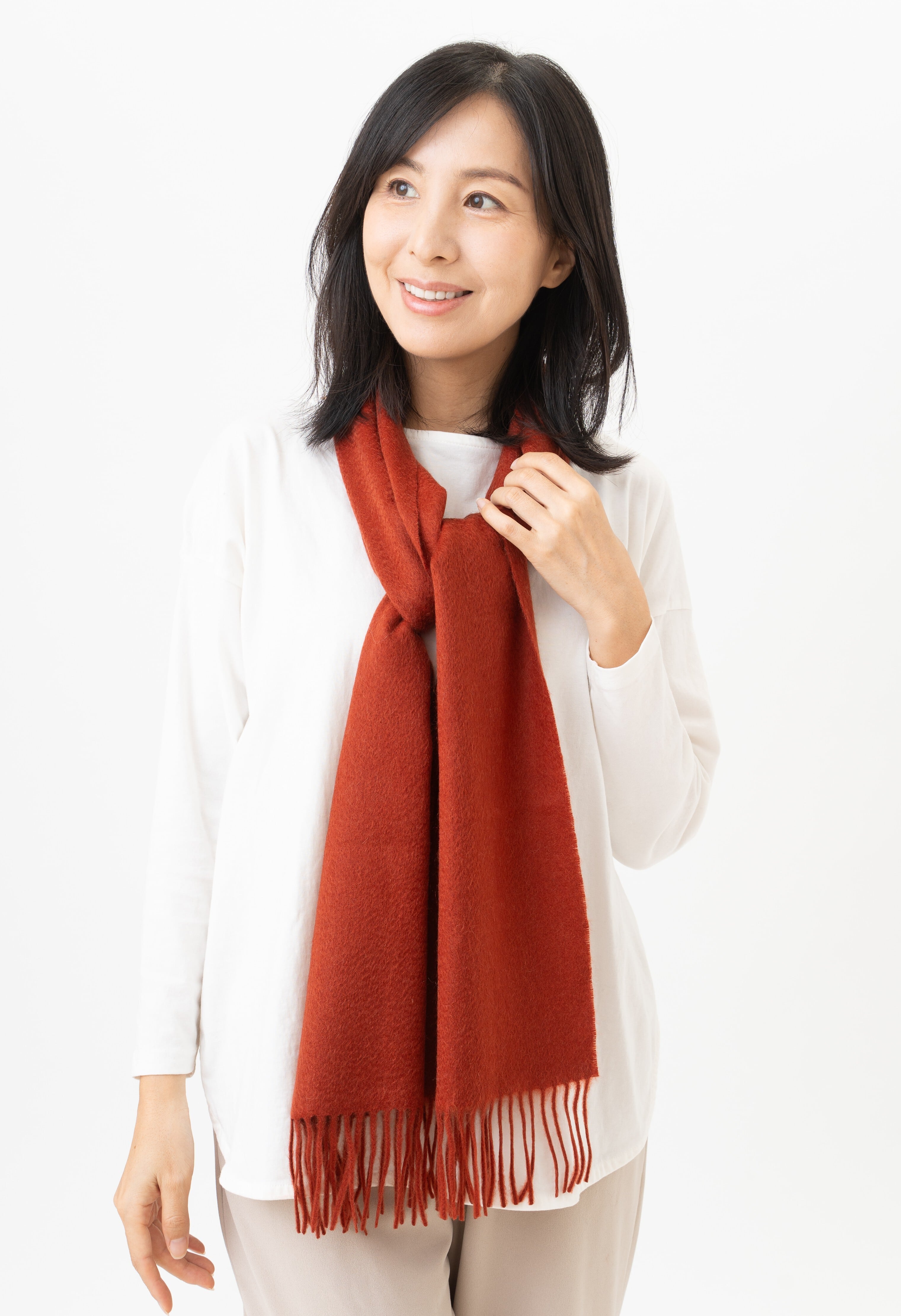 カシミヤ100%レギュラーマフラー Hirano - ヒラノ/テラコッタ 幅30cm×縦164cm(本体部分)+8cm×2(房部分)