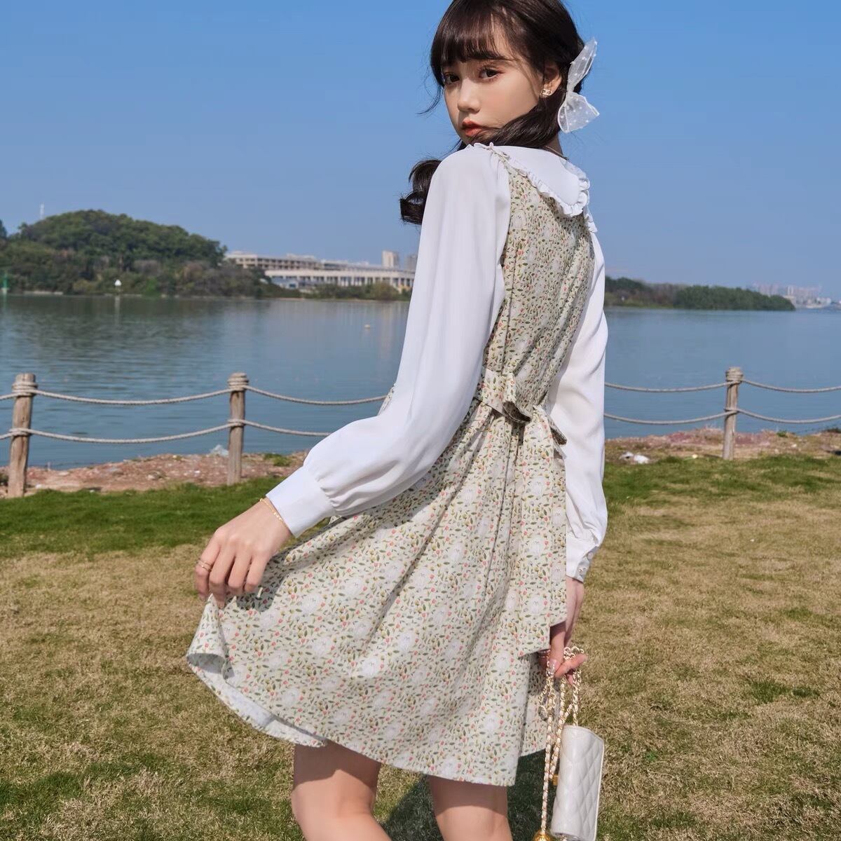 ワンピース リボン 黒 ミニスカート ワンピース 制服 スクール パンダ