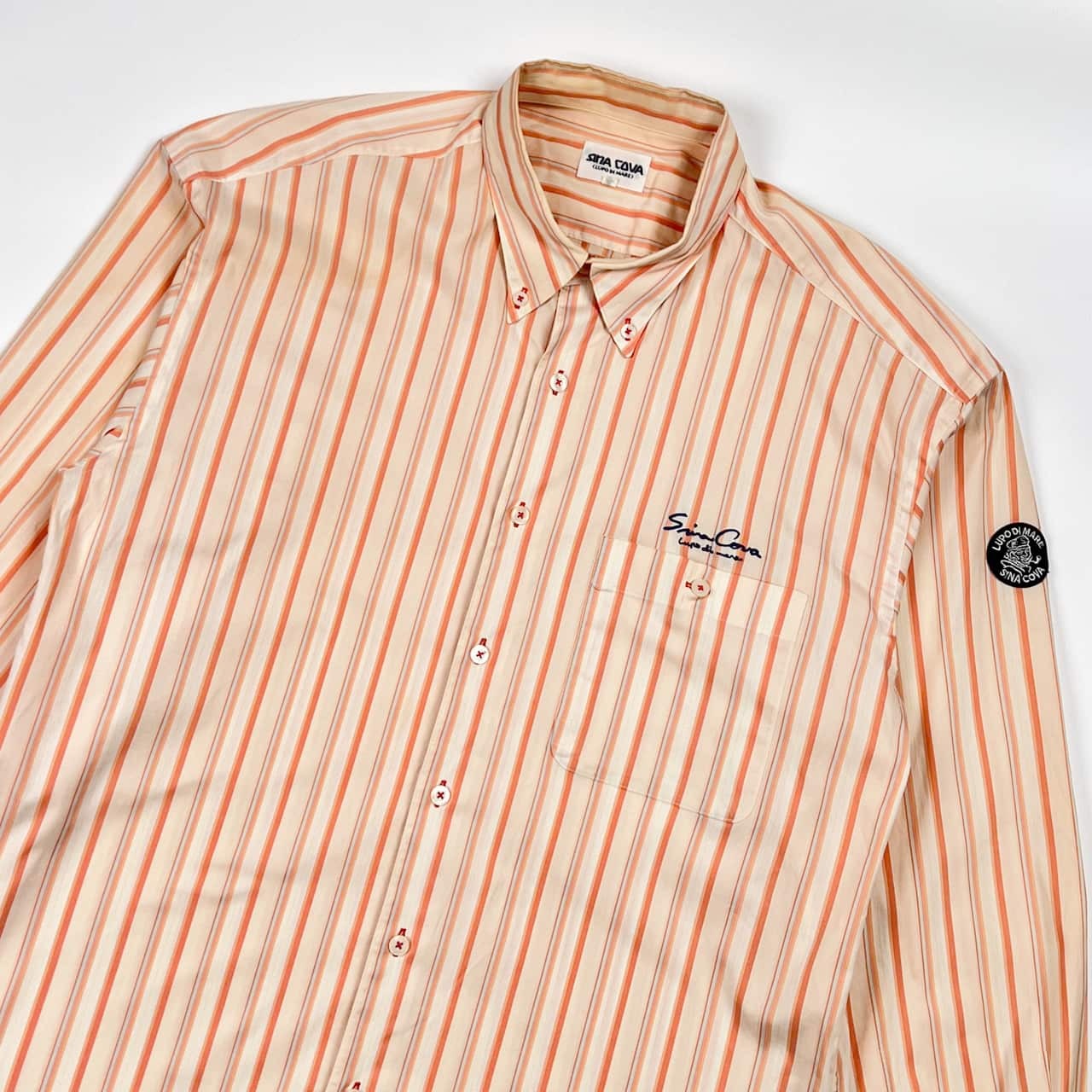 SINA COVA シナコバ ストライプ BD ボタンダウン 長袖シャツ LL/オレンジ系 メンズ