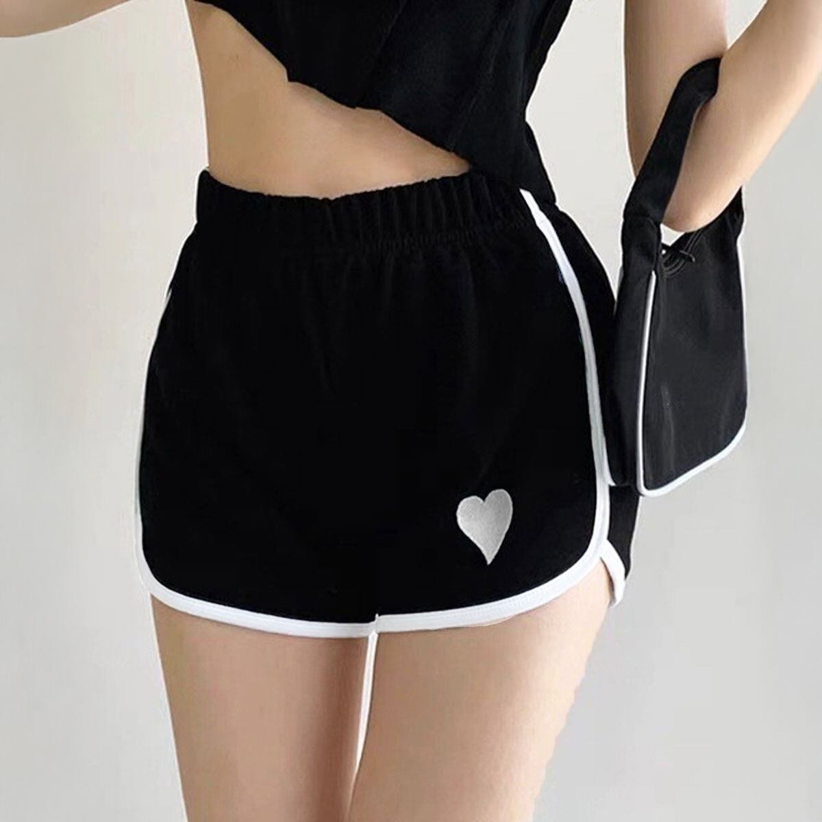 スポーツ ショートパンツ ハートポイント レディース 春 夏 韓国 ルームウェア 大人 かわいい おしゃれ 運動 ヨガ フィットネス 部屋着 ゆったり ハイウエスト ウエストゴム 大人可愛い 大人女子