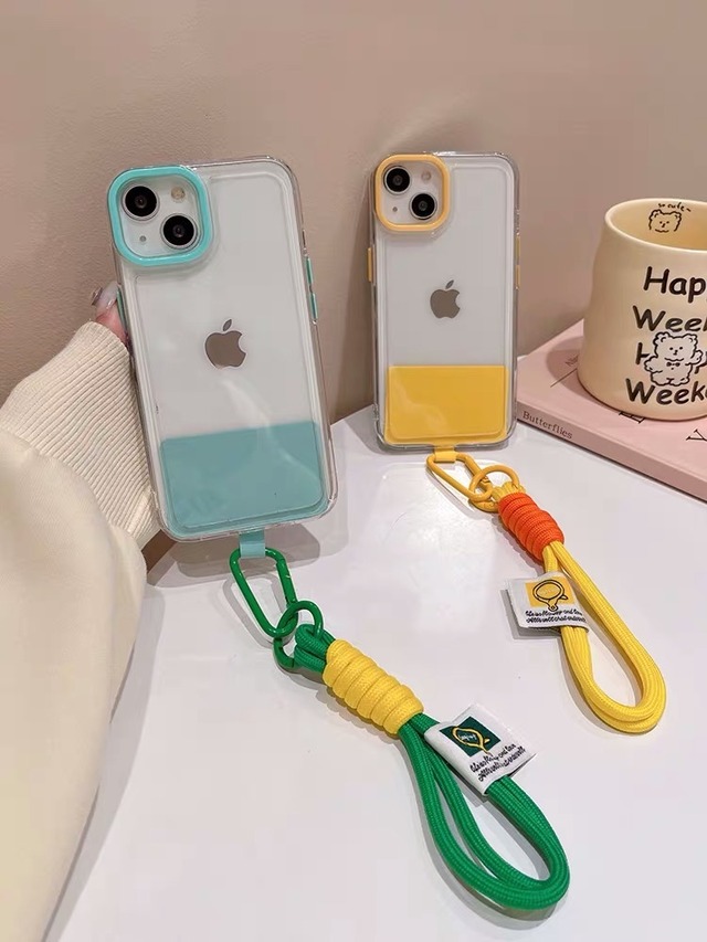 iPhoneケース iPhone15 iPhone14 クリアケース シンプル ハンドストラップ 推しカラー 推し活 キラキラ スマホケース おしゃれ 韓国 2637