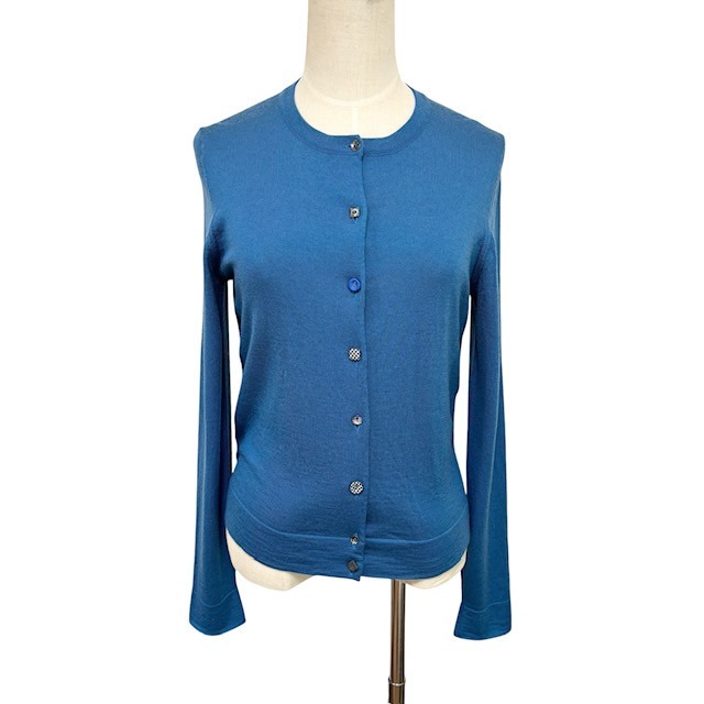 中古 ポールスミス ブラック 長袖 カーディガン クリーニング済み ブルーグリーン チャームボタン レディース Lサイズ