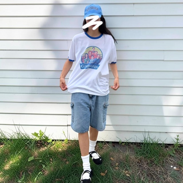 【LADIES】Vintage Ringer Graphic Tee - Oversized L