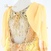 社交ダンス 衣装 スタンダードドレス ワンピース スタンダード フロート レース デモ 競技 ダンス パーティ 発表会 黄色 オレンジ 落ち感 明るい オレンジ系 イエロー系 フリンジ 豪華 軽量 シフォン おしゃれ 可愛い ふんわり カラフル ダンスウェア フェスティバル パフォーマンス