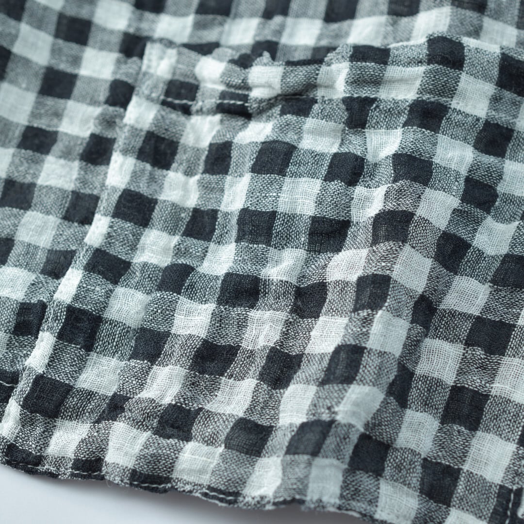 Gauze# ガーゼ G744 リネンギンガムポケットブラウス・ホワイトノイル