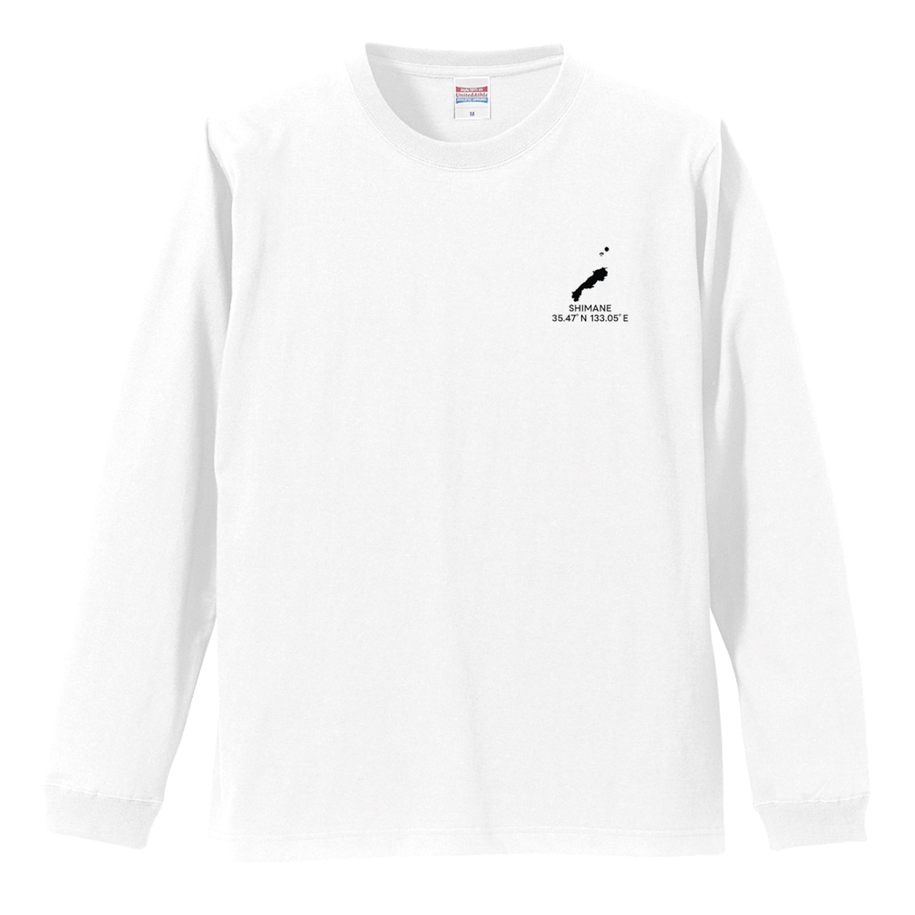 《島根》 緯度経度ミニマルロングスリーブTシャツ|地図×地名×ワンポイントデザイン