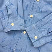 GOODHOOD X R.NEWBOLD グッドフッド×アールニューボールド イナズマ柄 BD ボタンダウン 長袖シャツ L/ブルー メンズ