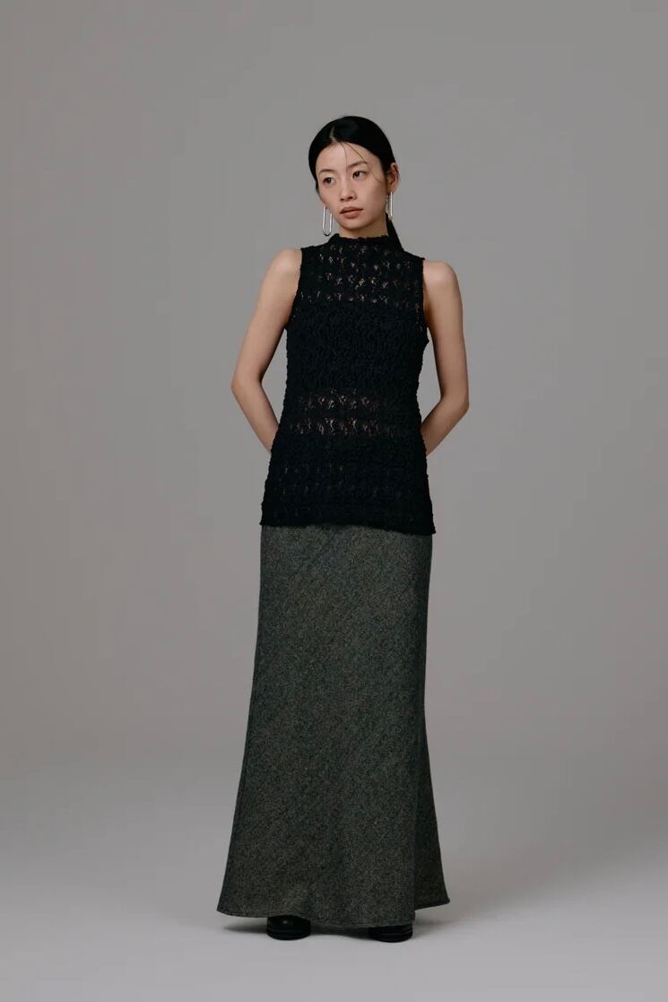 【新品タグ付】louren ツイードナロースカート チャコール　Mサイズ louren tweed narrow skirt ツイードナロースカート charcoal | planet3rd