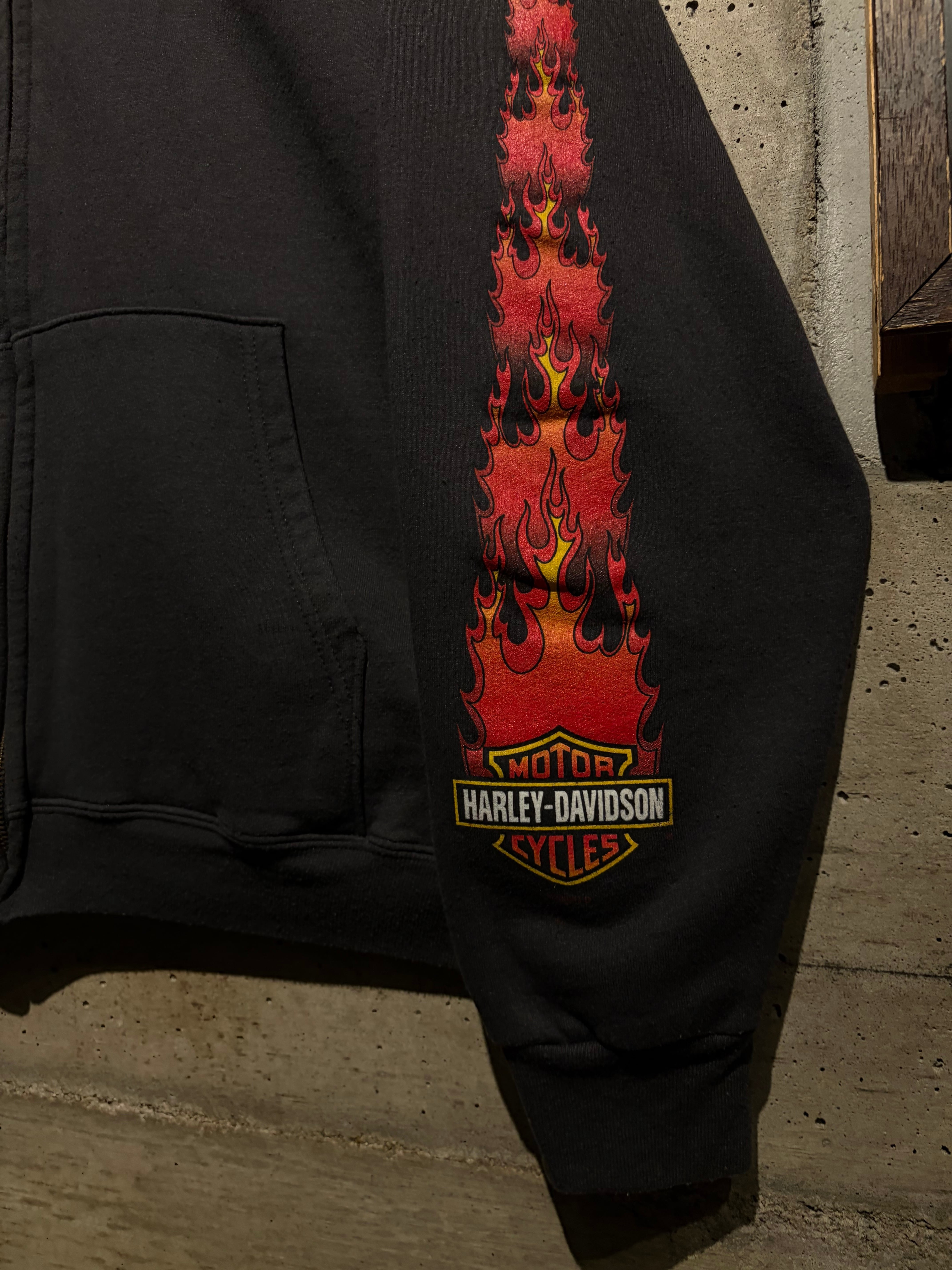 Caka】00's “Harley-Davidson” Flame × Bear Print Loose Zip Up
