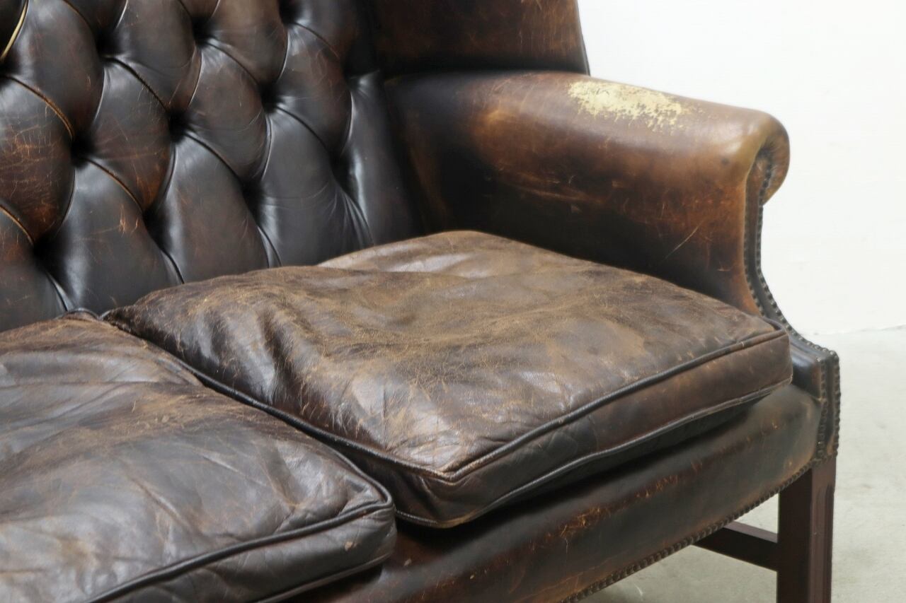 イギリス　本革　2P　ソファ　ヴィンテージ　アンティーク　レザー　ウィングバック ヴィンテージ 英国 イギリス 本革 ウィングバックチェア 2P