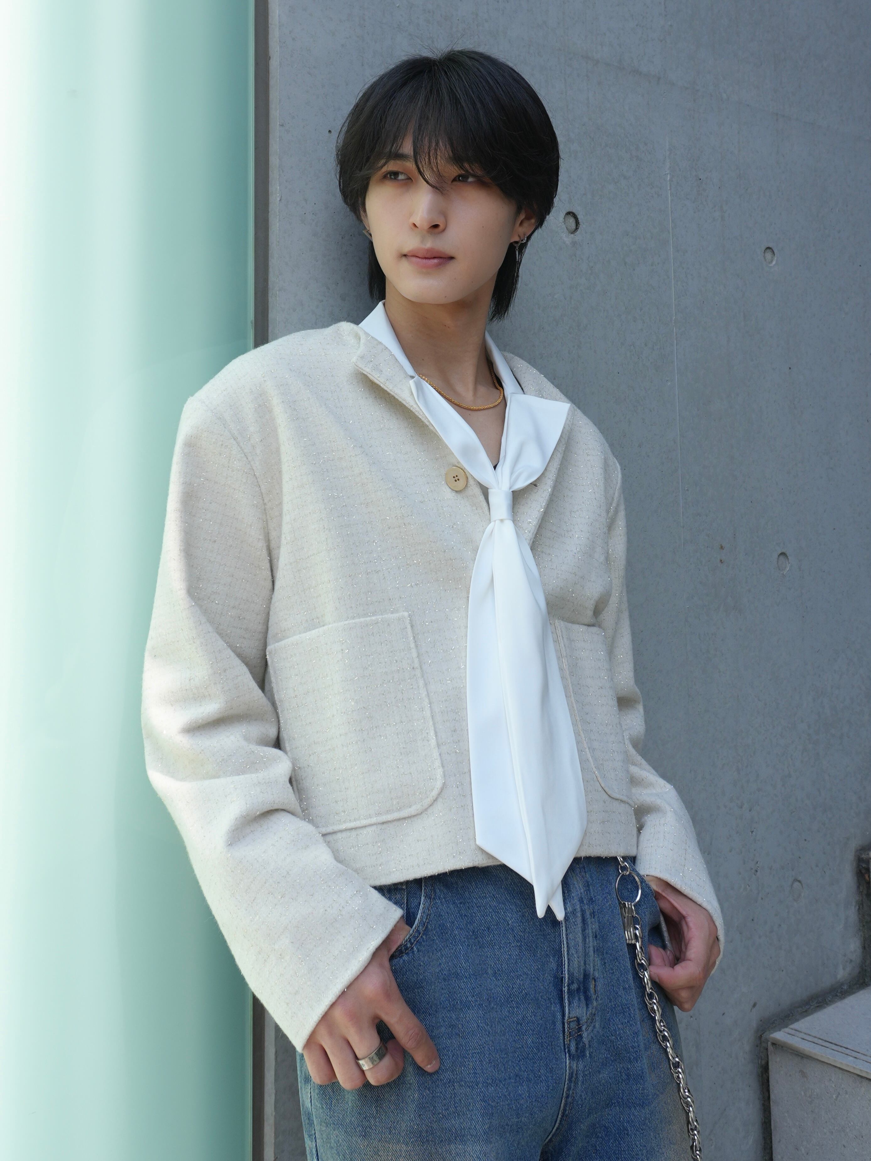 ALUDE SELECT】 nocollar lame tweed jacket(3color) | 【ALUDE