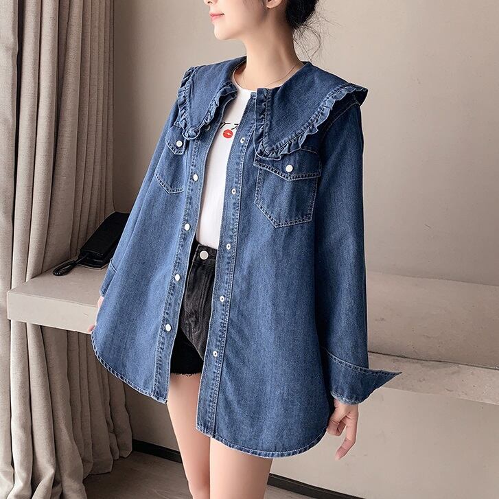 アウター レディース デニムジャケット ショート丈 袖あり 長袖 襟付き デニム かわいい 大人可愛い シンプル カジュアル フェミニン おしゃれ お洒落 おとな こなれ感 ラブリー キュート ガーリー レトロ 抜け感 無地 学生 通学 デート お出かけ 女子会 休日 旅行 カフェ巡り 街歩き S M L XL ブルー 青 春 秋 10代 20代 30代 40代 ママ 女性用 韓国 韓国系 着回し 普段使い 体型カバー 楽ちん 定番 ファッション コーデ スタイル プチプラ モテ トレンド 送料無料