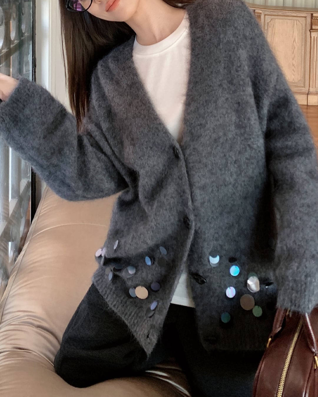 スパンコールデザインカーディガン l5365