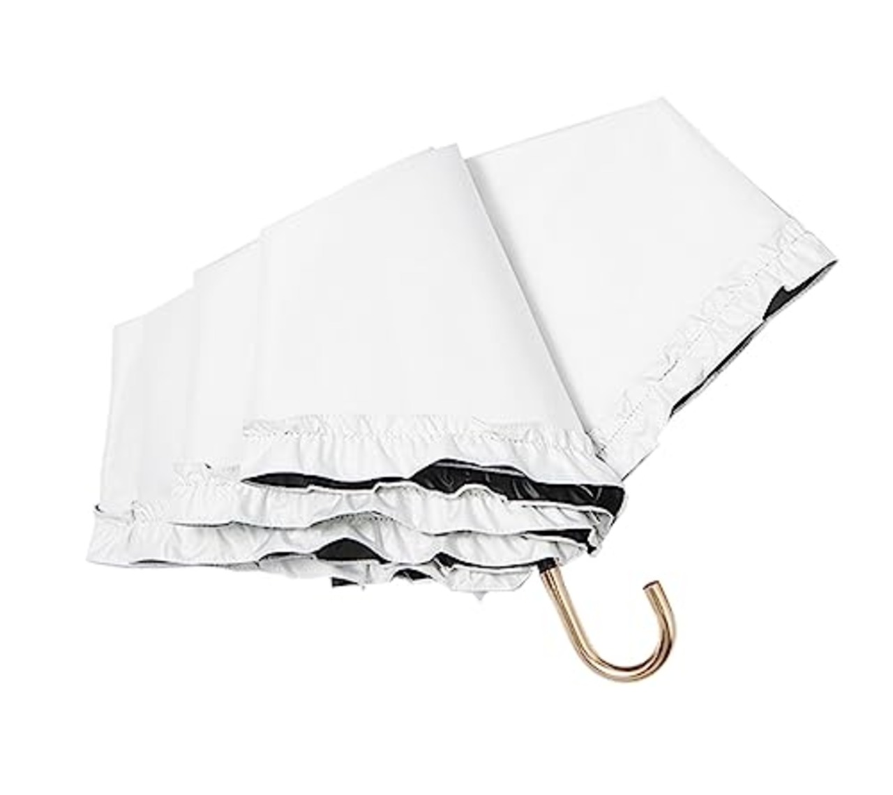 hiino kano 超軽量 日傘 おりたたみ傘 レディース 約173g/193g uvカット 完全遮光／遮熱 晴雨兼用傘 植物ラタン製 アルミ製 J型ハンドル かわいい 日傘兼用雨傘 高密生地 超撥水 携帯便利 プレゼント (フリル・ホワイト)
