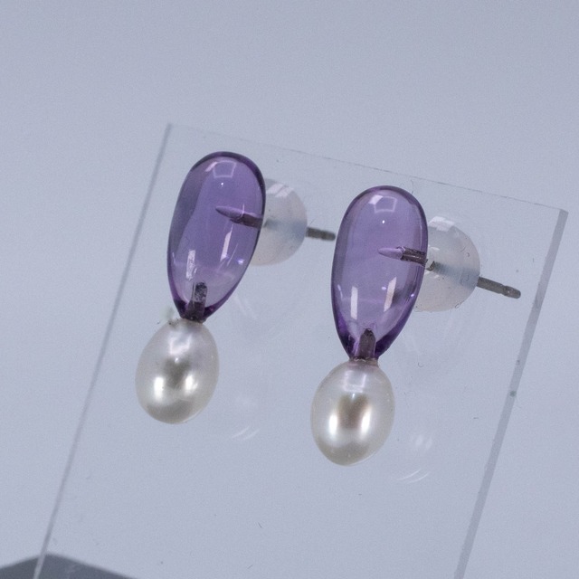 アメジスト淡水パール　チタンポストピアス