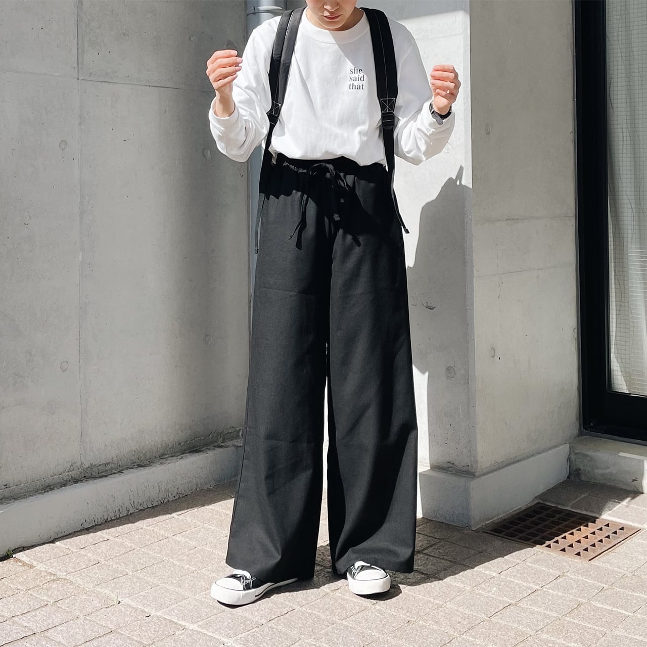 Linen wide pants (black)