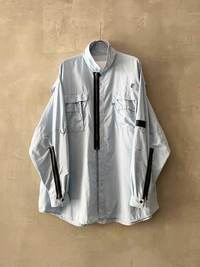 TrAnsference zip fishing shirt - sax / black dripping