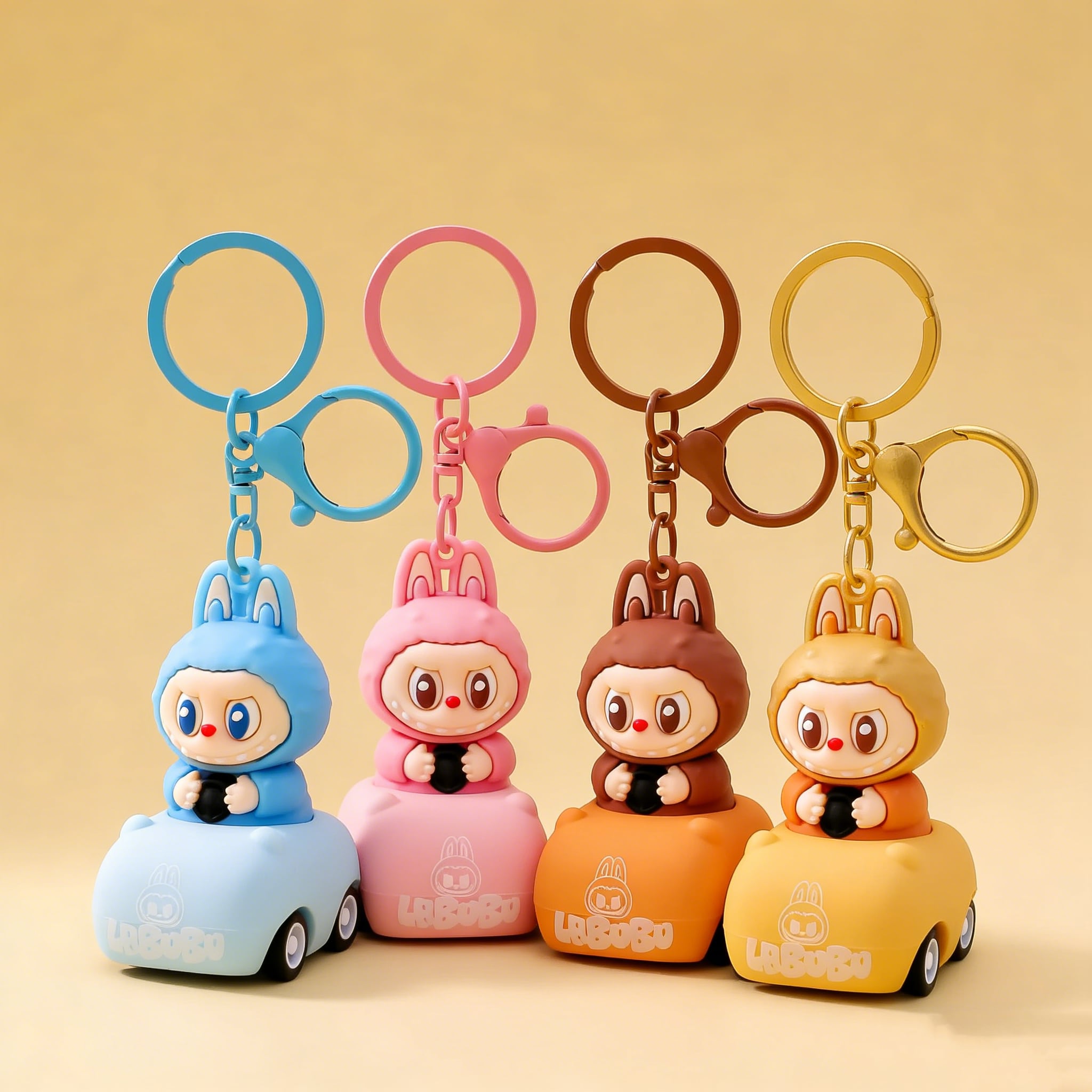 ドライブが可愛い!labubu ラブブ ソフトシリコン キーホルダー ユニーク バッグチャーム もこもこ かわいい 萌え