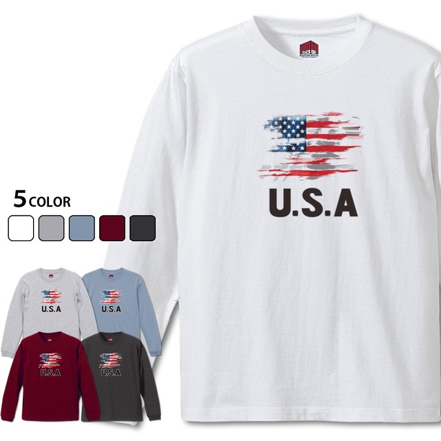 【U.S.A 長袖】 アメリカ国旗Tシャツ