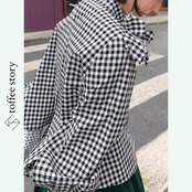 花影ギンガムが咲く物語パフスリーブシャツ《W0221》