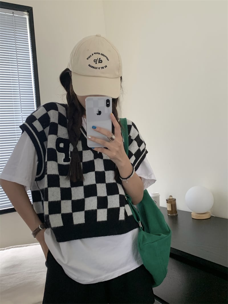 ブラックホワイトオータムルーズショートノースリーブトップス 半袖 ハーフスリーブ 秋物 モンロー5926210754