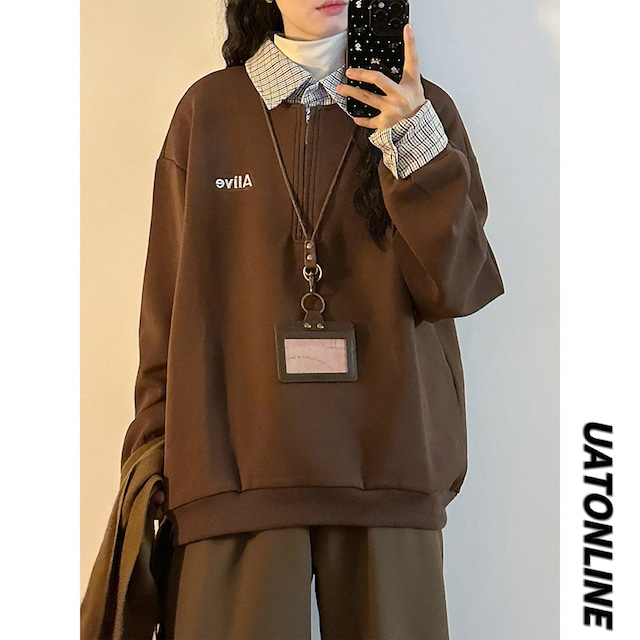 【UATONLINEシリーズ】★POLOシャツ★ 2color トップス ユニセックス チェック柄 フェイクレイヤード