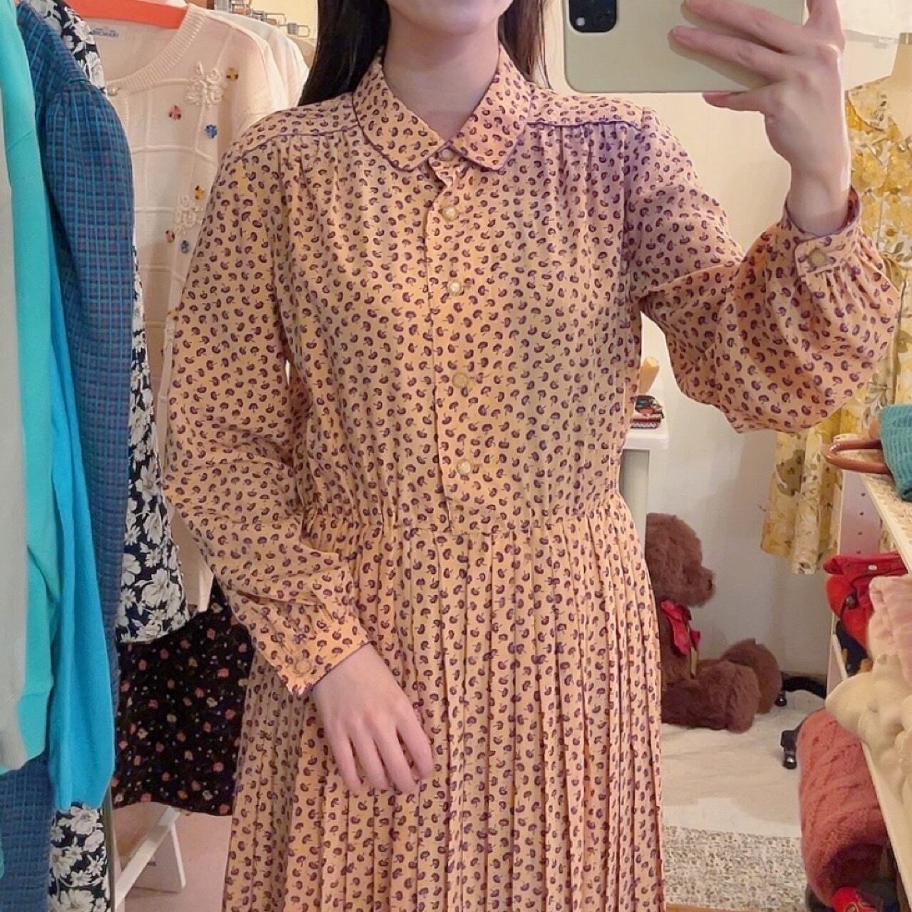 purple mini flower pleats one-piece