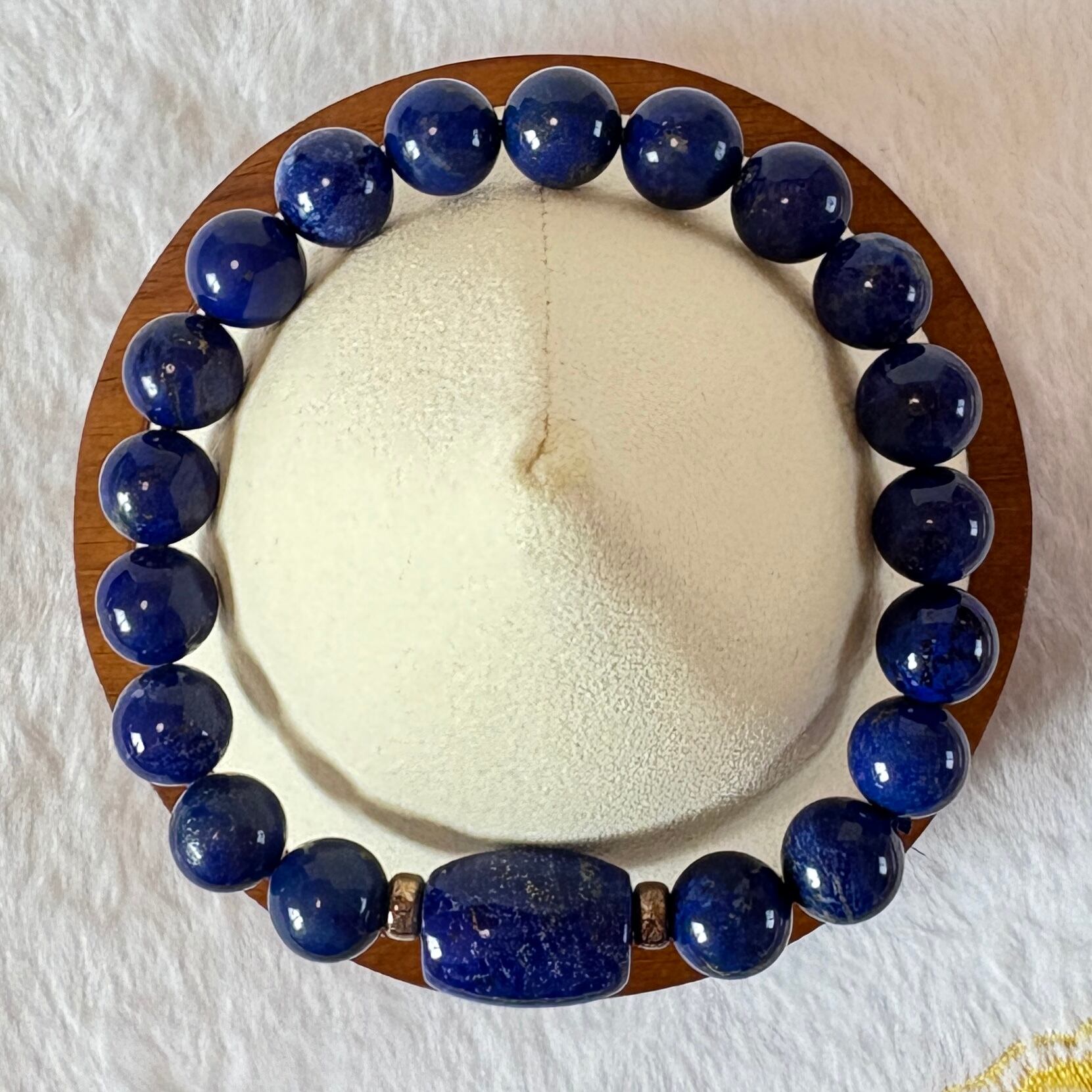 ラピスラズリ+天珠型 アフガニスタン産 9.5~10㎜珠 内周17㎝