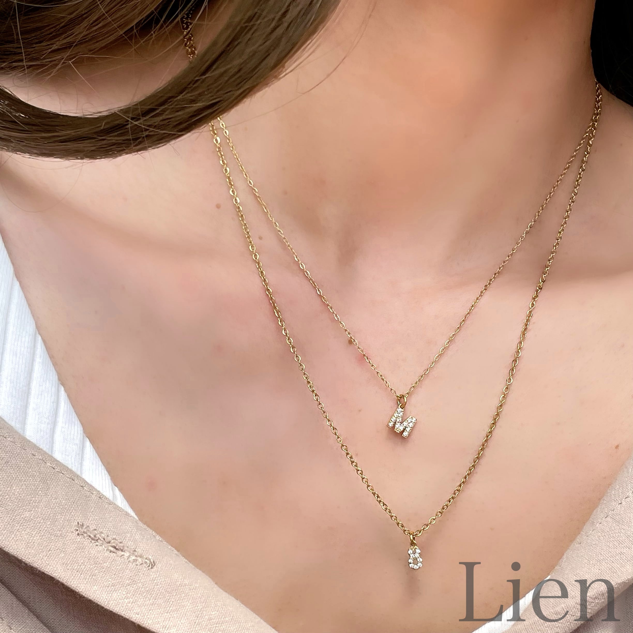 CZダイヤモンド 小さな イニシャル ネックレス◇つけっぱなし CZダイヤモンド 小さな イニシャル ネックレス◇つけっぱなし