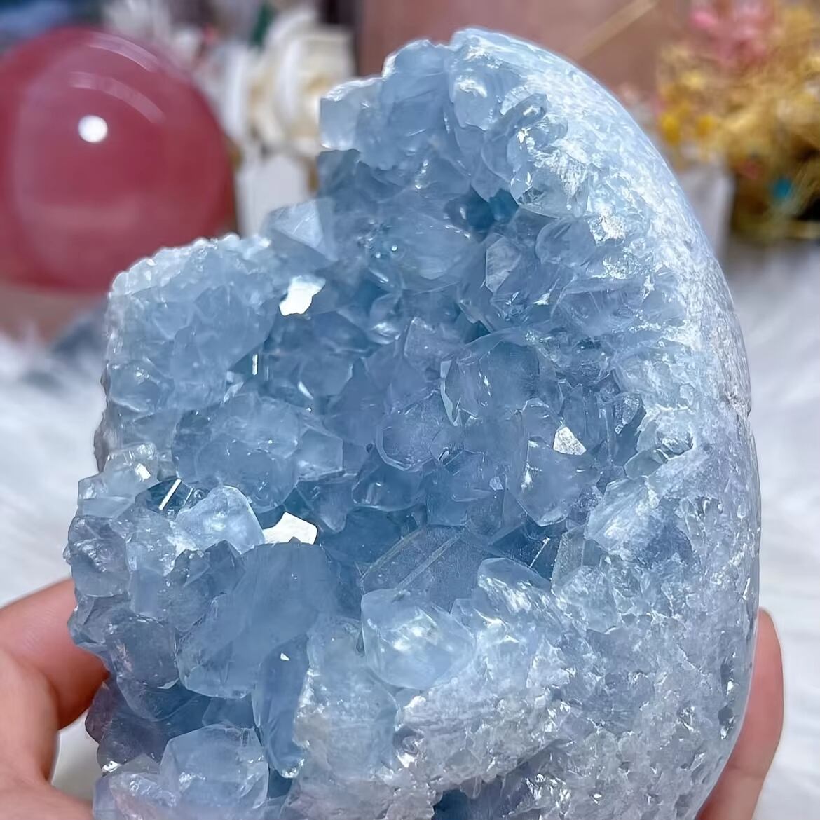 天然石 ラピスラズリ クラスター 空色 結晶標本 水色 原石 300-400g