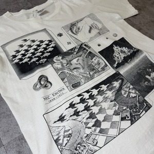 90's M.C.Escher "Multi" Printed T-Shirt USA ANDAZIA ART 90年代 エッシャー マルチプリント Tシャツ アメリカ ヴィンテージ ビンテージ だまし絵 アート TT2026-0001