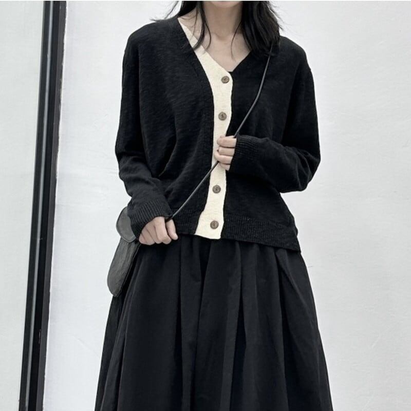 Knit Bi-Color V-Neck Jacket【TR3267】