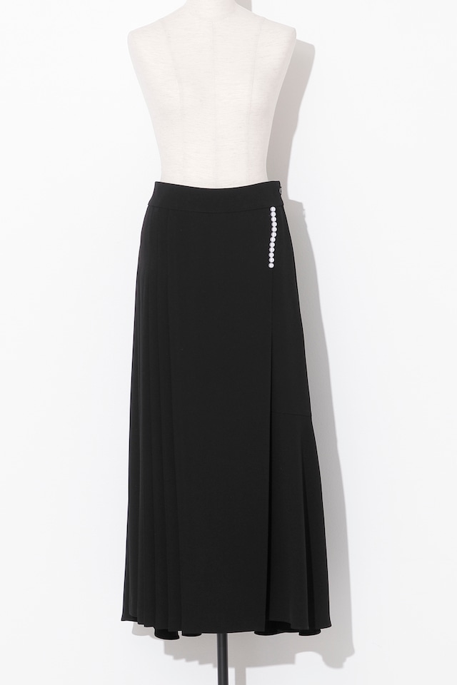 Pearl Pleat Asymmetry Skirt　BLACK