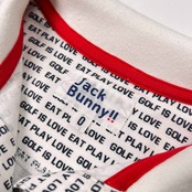 Jack Bunny!! ジャックバニー 英字 ロゴ総柄 半袖 ストレッチ ポロシャツ サイズ 0 /ホワイト/パーリーゲイツ