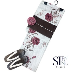 浴衣ジェンヌ 浴衣5点セット 白地 綿 ゆかた 半幅帯 浴衣