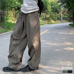 パラシュートパンツ ワイドパンツ ドローストリング ハイウエスト カジュアルパンツ ストレートパンツ ロングパンツ メンズライク ストリート レディース ボトムス 紺 カーキ B-0593 【お取寄せ】